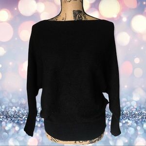 Black Ribbed Bat Wing Sweater - Women's Small